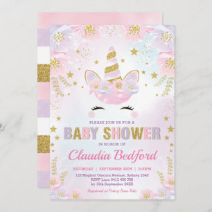 Invitation Baby shower magique de licorne/rose en pastel