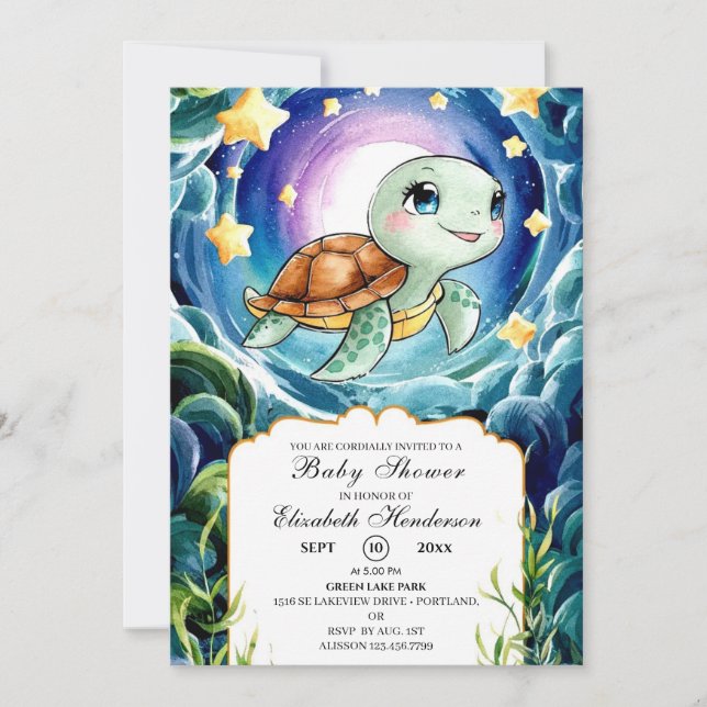 Invitation Baby shower Magique de tortue marine (Devant)