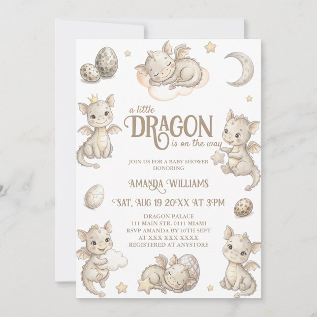 Invitation Baby Shower Magique du Petit Dragon (Devant)