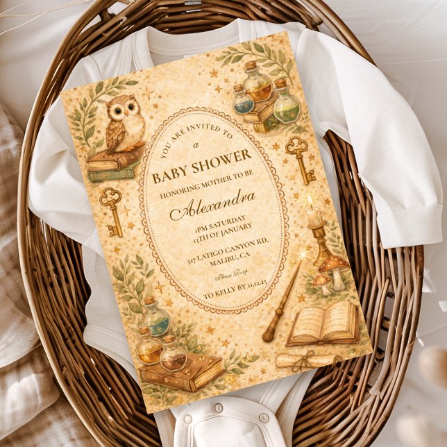 Invitation Baby Shower Magique du Sorcier Vintage (Créateur téléchargé)