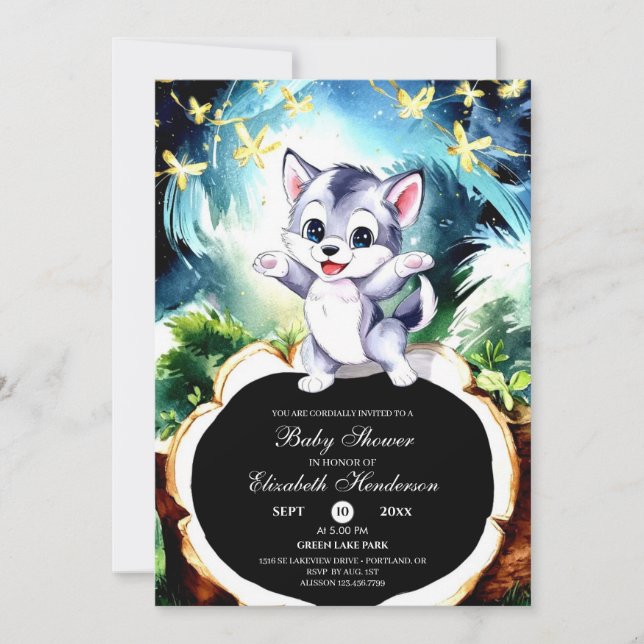 Invitation Baby shower magique simple Wolf (Devant)