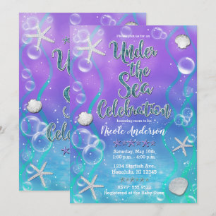 Invitation Baby Shower Magique Sous La Mer Violet Turquoise
