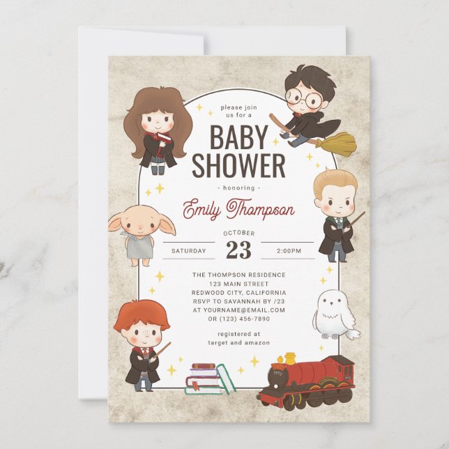 Invitation Baby Shower Magique sur le Thème Harry Potter (Devant)