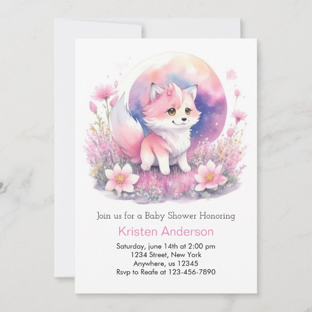 Invitation Baby shower magique Wolf Lune (Devant)