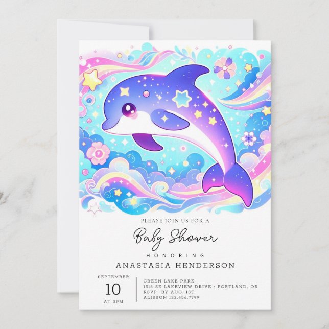 Invitation Baby shower majestueux de dauphins mignon (Devant)