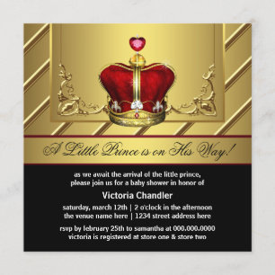 Invitation Baby shower majestueux de Prince héritier de rouge