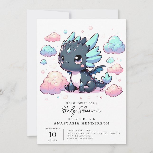 Invitation Baby shower majestueux du Dragon (Devant)