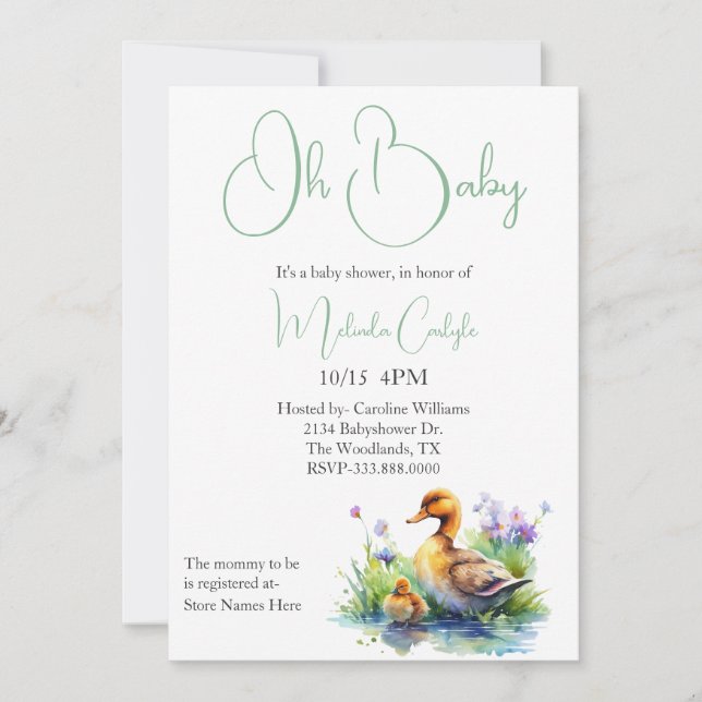 Invitation Baby shower Mama et Baby Duck (Devant)