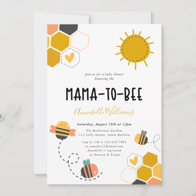 Invitation Baby shower Mama-to-Bee (Devant)