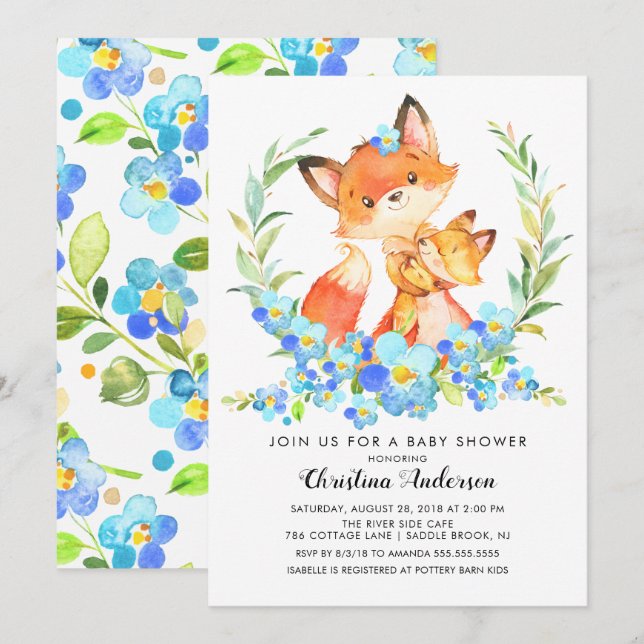 Invitation Baby shower Maman & Baby Fox (Devant / Derrière)