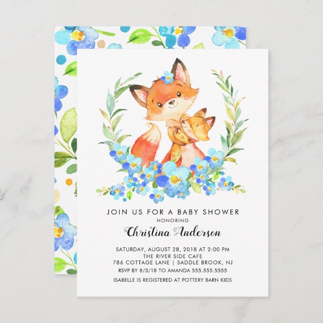 Invitation Baby shower Maman & Baby Fox (Devant / Derrière)