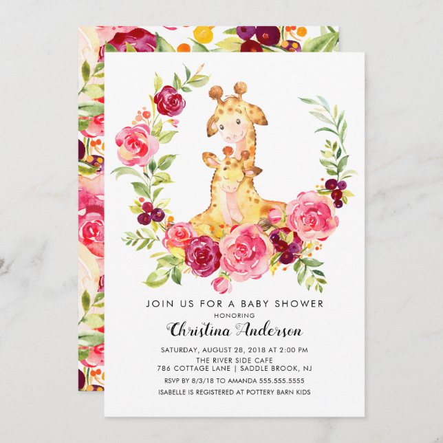 Invitation Baby shower Maman & Baby Giraffe (Devant / Derrière)