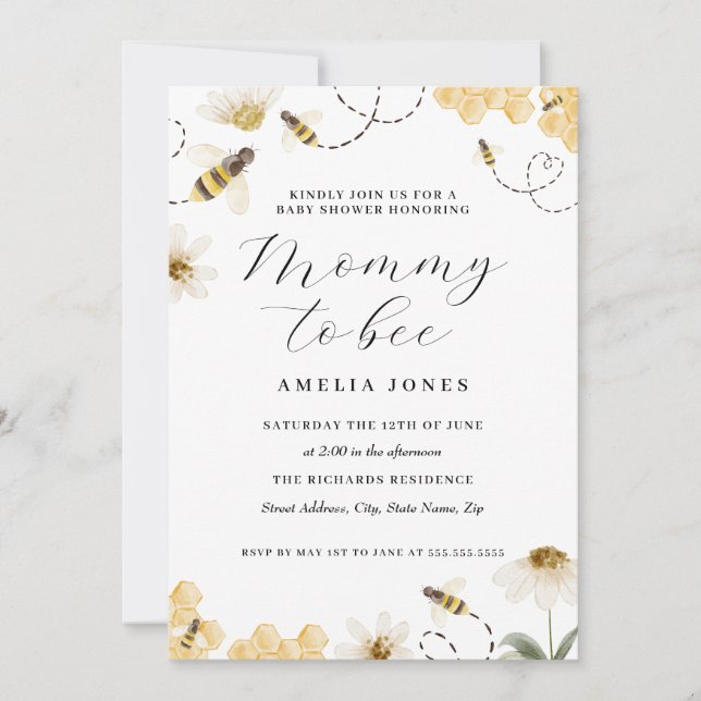 Invitation Baby Shower Maman Bee  (Devant)