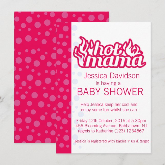 Invitation baby shower maman chaude points roses b (Devant / Derrière)