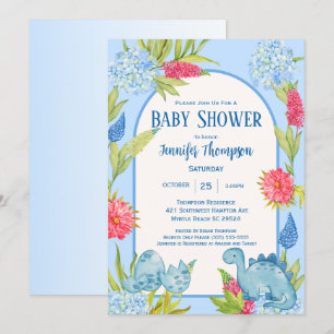 Invitation Baby Shower Maman Dino Fleurie Mignonne Oeuf