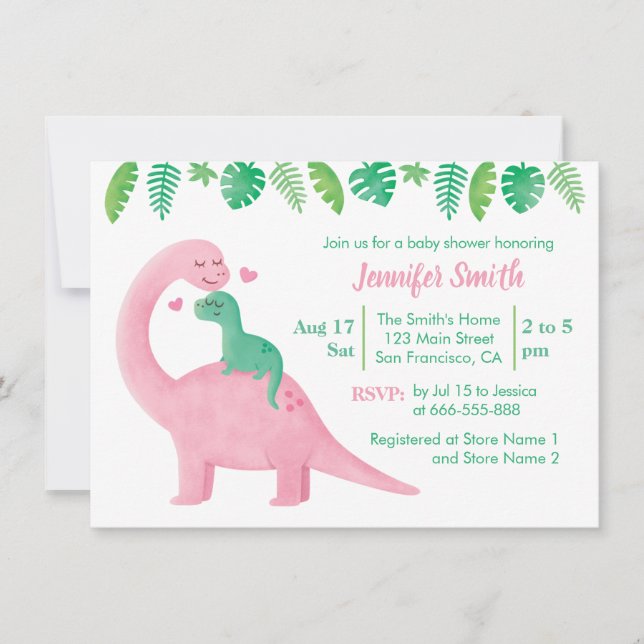 Invitation Baby Shower Maman et Bébé Dinosaure Mignon (Devant)
