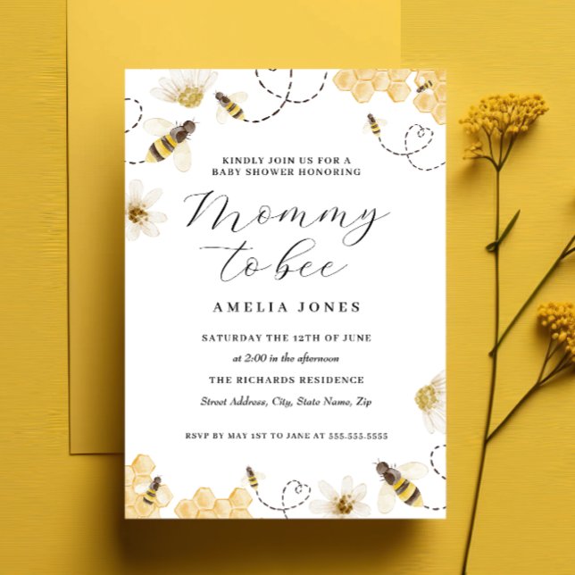 Invitation Baby Shower Maman Jaune à Bébé Abeille  (Créateur téléchargé)
