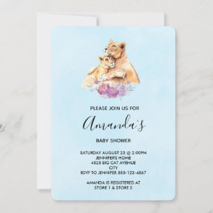 Invitation Baby Shower Maman Lionceau & Petit à l'aquarelle M
