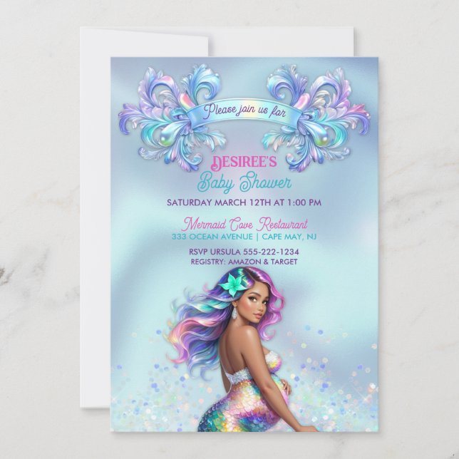 Invitation Baby Shower Maman Sirène Grossesse (Devant)