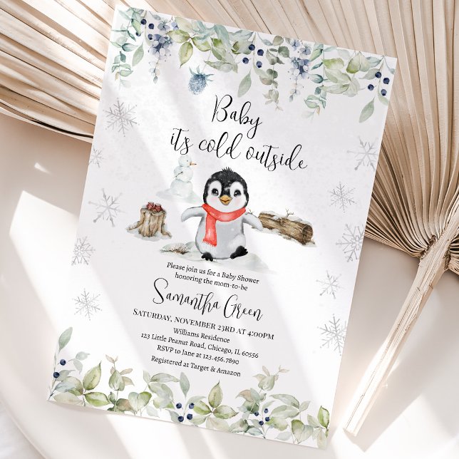 Invitation Baby Shower Manchot Hiver (Créateur téléchargé)