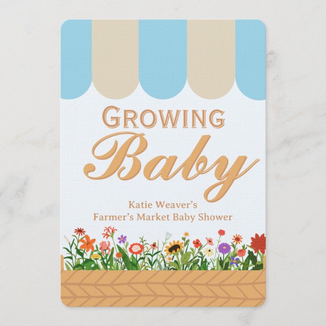 Invitation Baby-Shower Marché des Producteurs - Bleu (Devant)