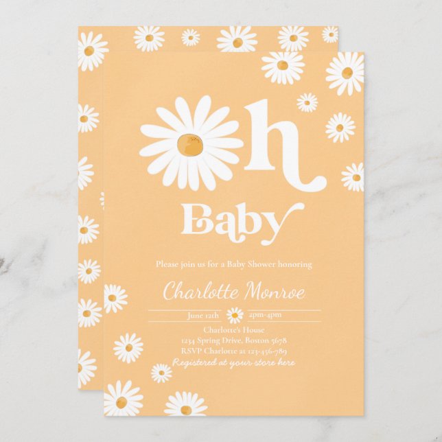Invitation Baby shower marguerite Bohème Floral Chic Baby sho (Devant / Derrière)