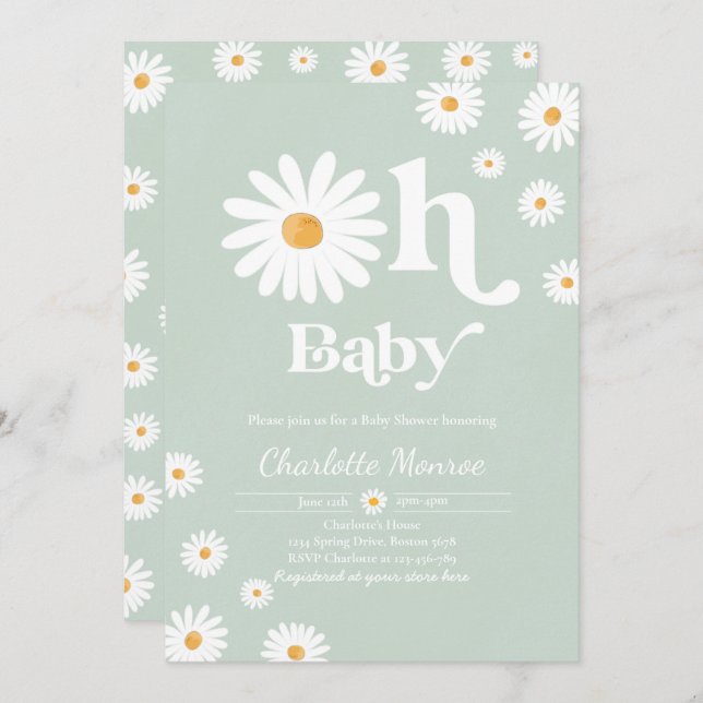 Invitation Baby shower marguerite Bohème Floral Chic Baby sho (Devant / Derrière)