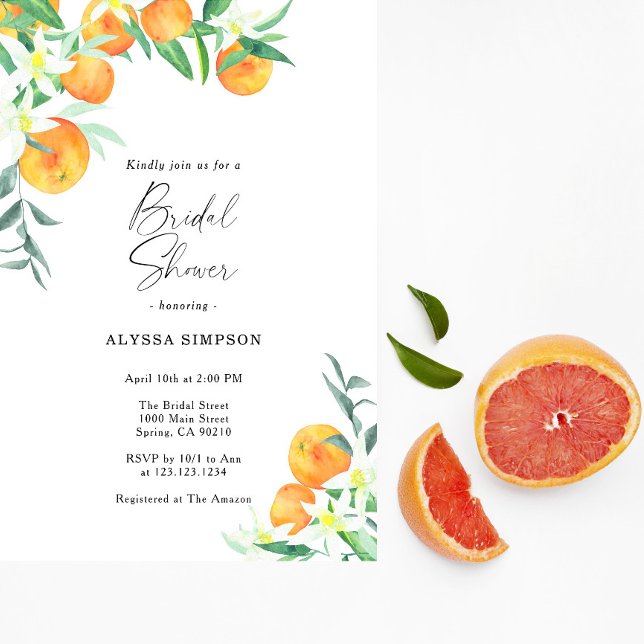 Invitation Baby Shower Mariage aux Oranges au Citrus Aquarell (Créateur téléchargé)