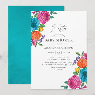 Invitation Baby shower Mariage Fiesta Floral Aquarelle