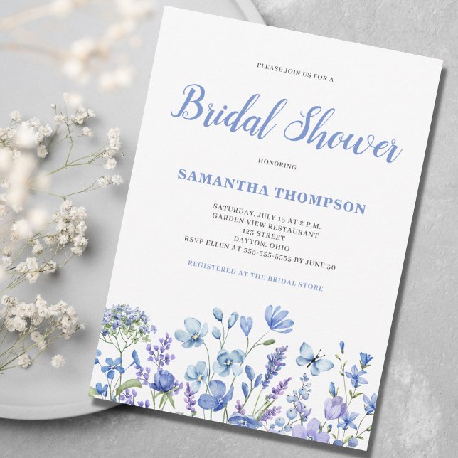 Invitation Baby Shower Mariage Fleur Bleu (Créateur téléchargé)