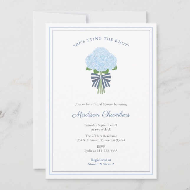 Invitation Baby Shower Mariage Fleur de Mariée Hydrangea Bleu (Devant)