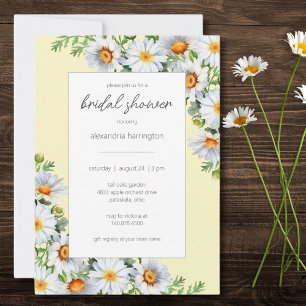 Invitation Baby Shower Mariage Fleurs de Pâquerette Jaune Pâl
