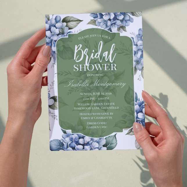 Invitation Baby Shower Mariage Hortensia Bleu et Vert (Blue and Green Hydrangea Bridal Shower Invitations
)