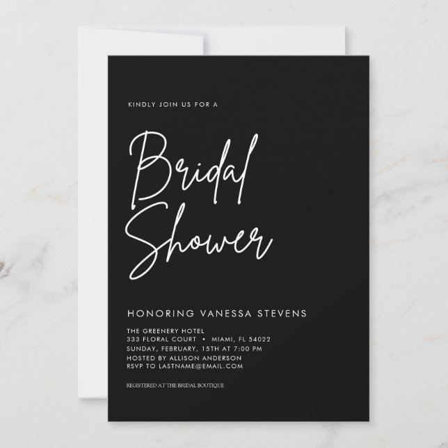 Invitation  Baby Shower Mariage Manuscrit Noir  (Devant)