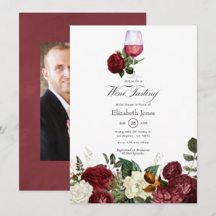 Invitation Baby Shower Mariage Thème Fleur Rouge Bourgogne Vi