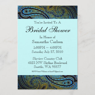 Invitation Baby Shower Mariage Turquoise Paisley Paon