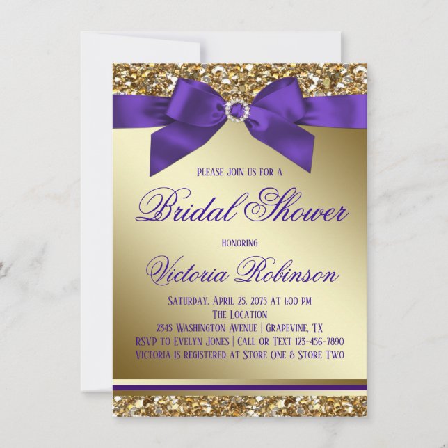Invitation Baby Shower Mariage Violet et Or (Devant)