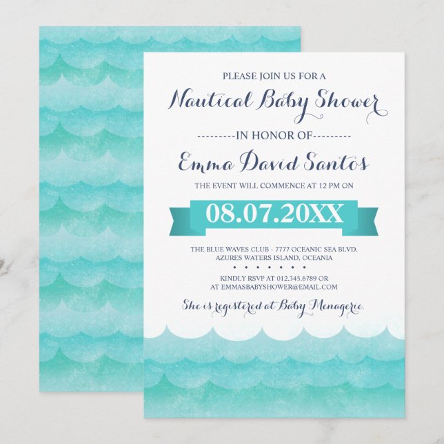 Invitation Baby shower marin (Devant / Derrière)