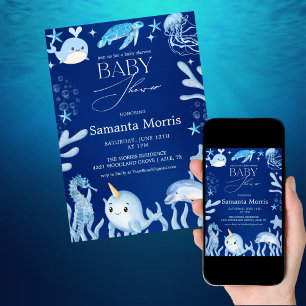 Invitation Baby Shower Marin Amusant, La Mer Bleue