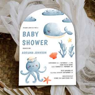 Invitation Baby shower marin aquarelle mignon avec arche