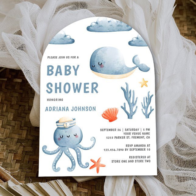 Invitation Baby shower marin aquarelle mignon avec arche (Créateur téléchargé)