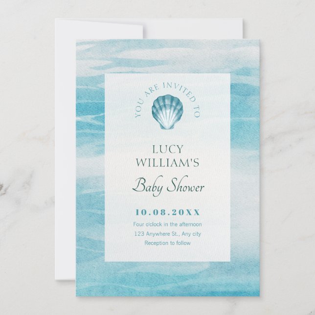Invitation Baby shower marin bleu esthétique (Devant)