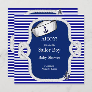Invitation Baby shower marin Casquette Boy Blue Stripe