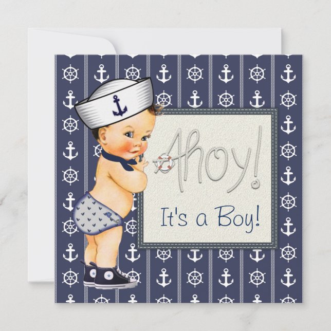 Invitation Baby Shower Marin Petit Garçon Thème Marin (Devant)