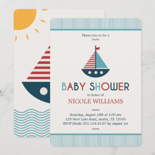 Invitation Baby shower marin rouge et bleu