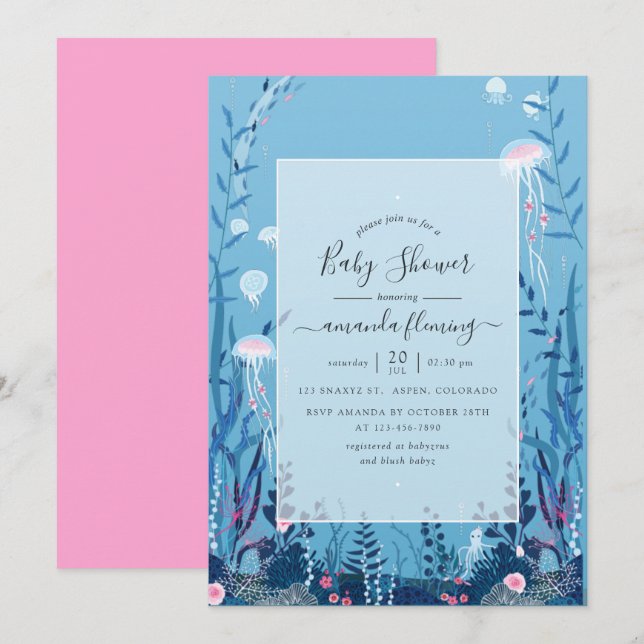 Invitation Baby Shower Marin Sous-Marin (Devant / Derrière)