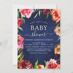 Invitation Baby shower Marine Bleu Floral Elégant Aquarelle