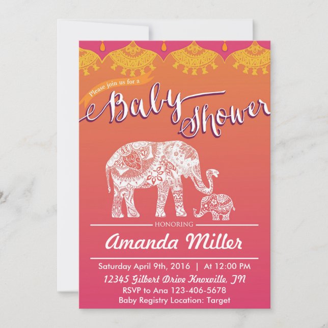 Invitation Baby shower marocain - Inspiration indienne - Inde (Devant)