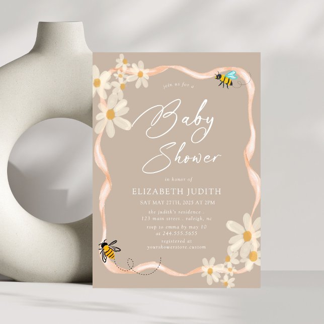 Invitation Baby shower marron floral marron (Créateur téléchargé)