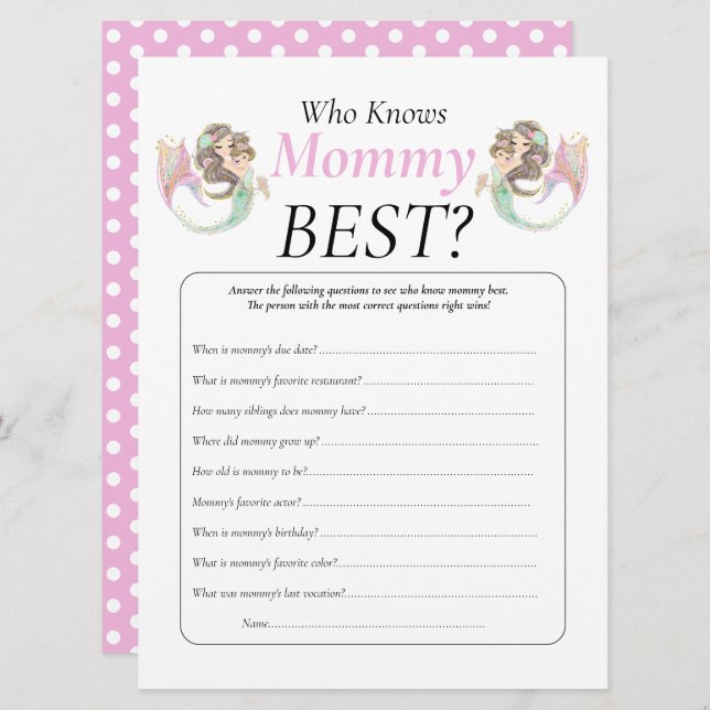 Invitation Baby Shower Marron Sirène Maman Bébé Sous La Mer (Devant / Derrière)